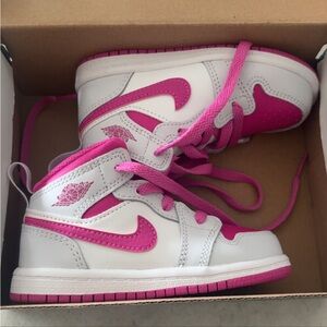Jordan 1 Mid Iris Whisperfire Pink and White